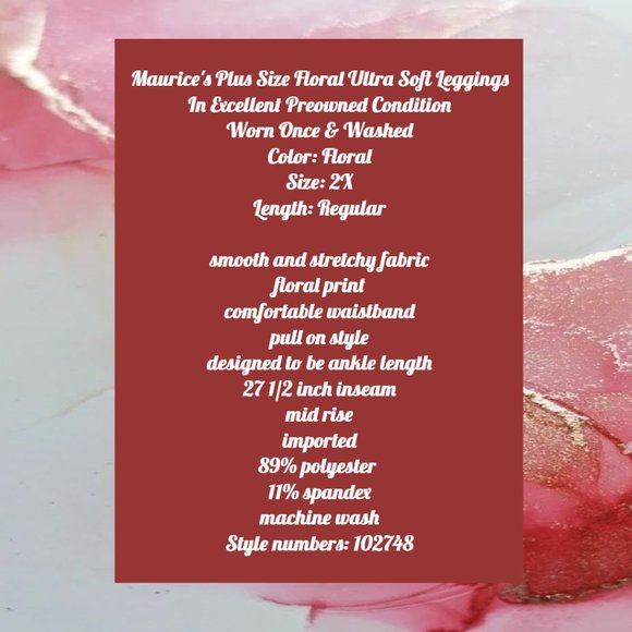 Maurices Plus Size Floral Ultra Soft Leggings 2X - Picture 4 of 9